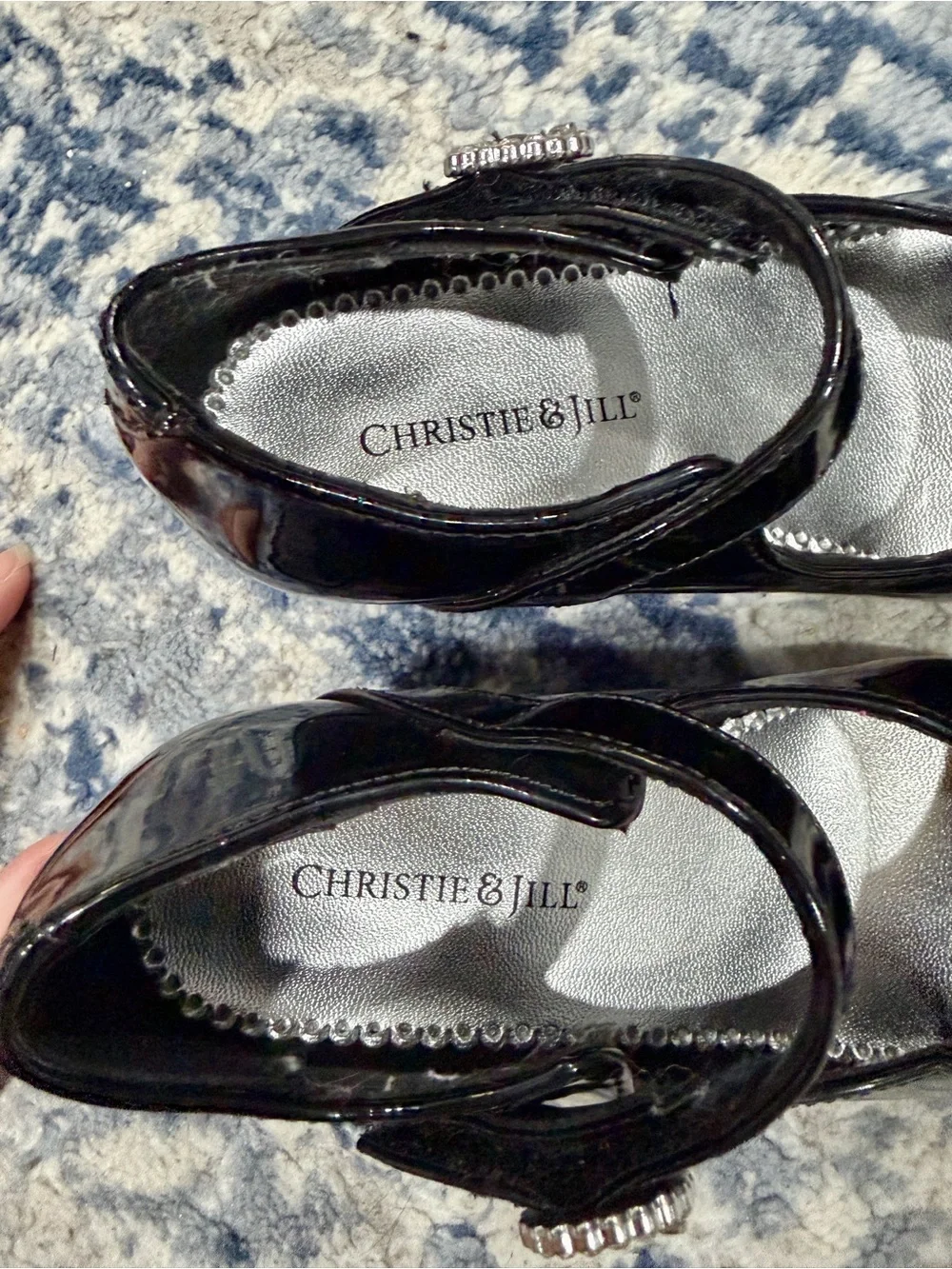 Christie & Jill Girls' Black Patent Mary Jane with Rhinestone Buckle